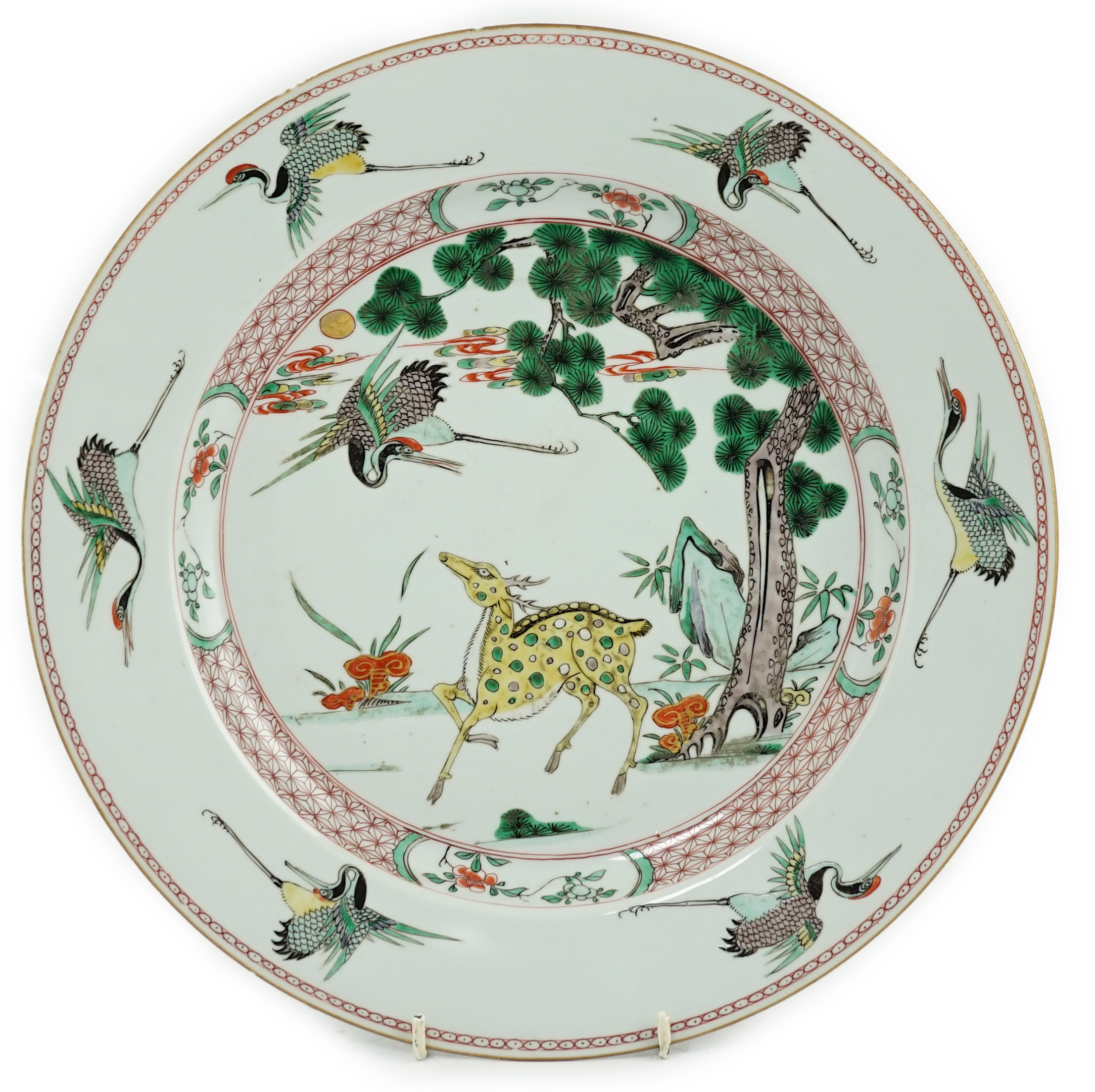 A Chinese famille verte ‘deer and crane’ dish, Kangxi period